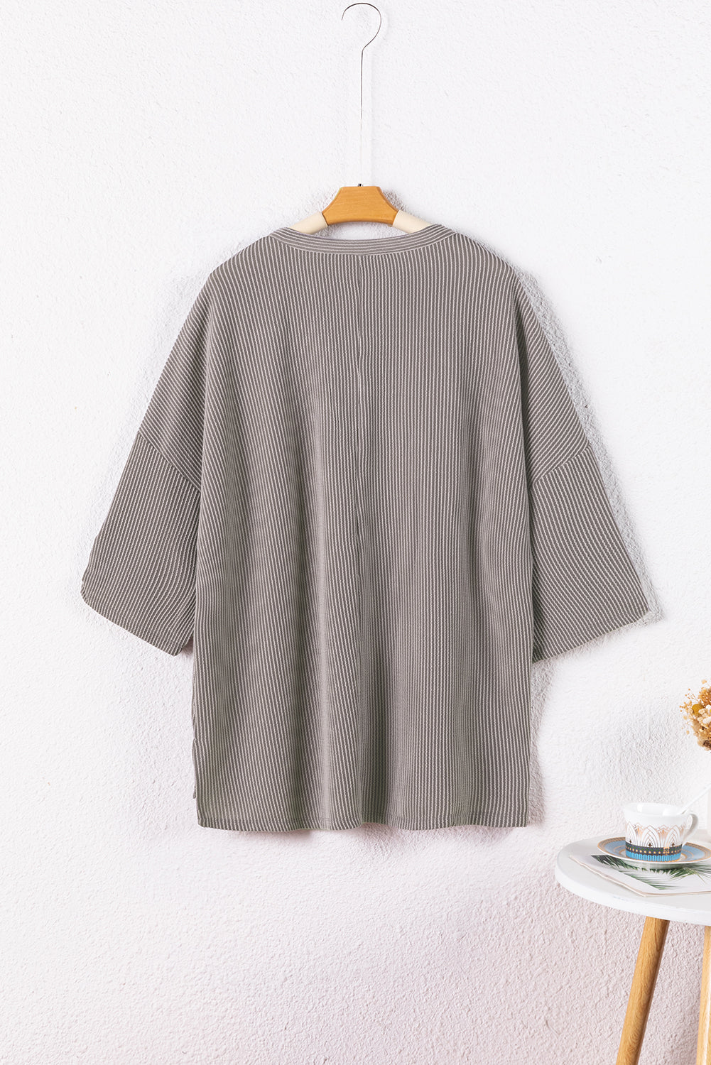 Ribbed Roll-Tab Sleeve Oversize Top | Philippine Gray