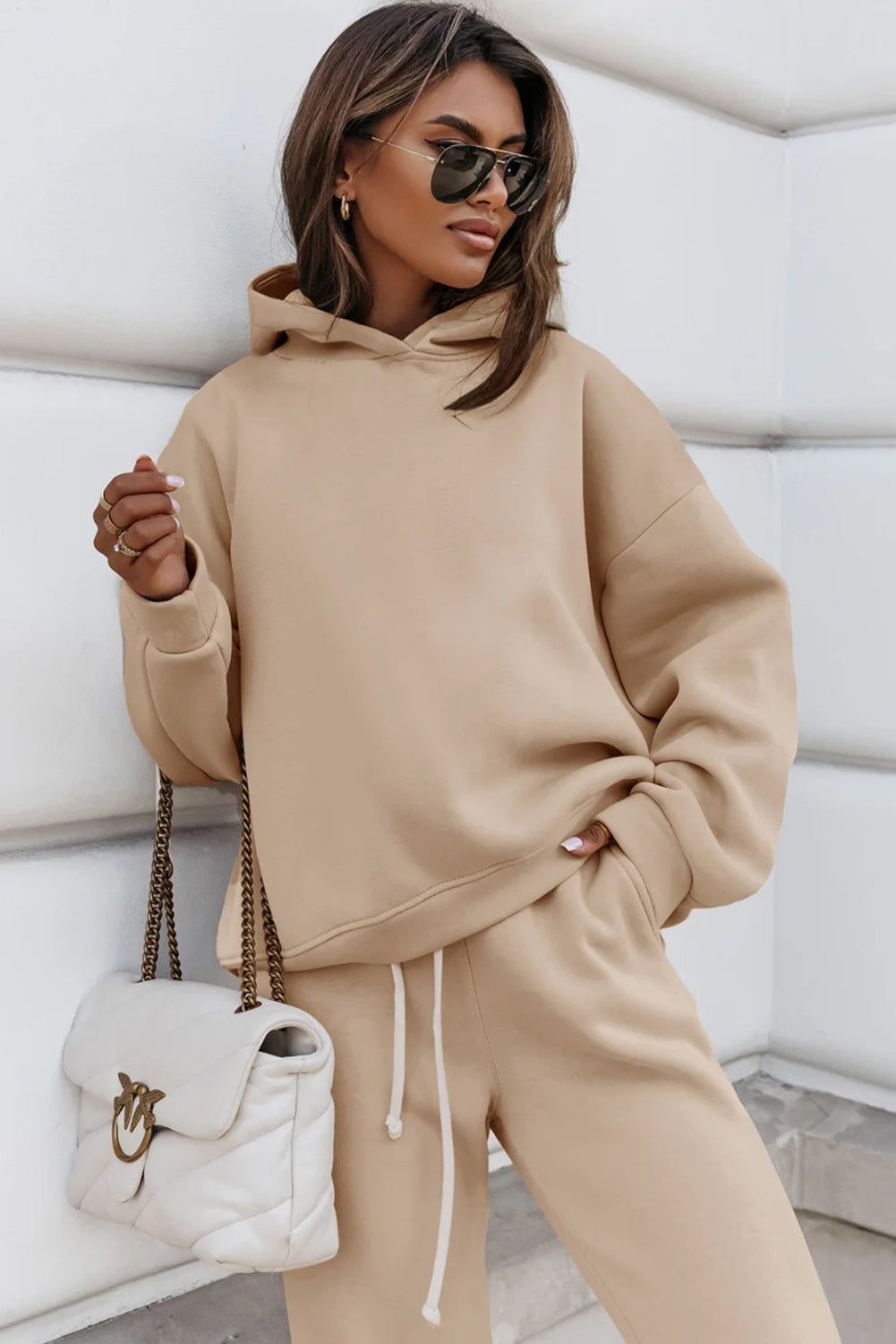 Chunky Two-Piece Hooded Sweatsuit | Pale Khaki