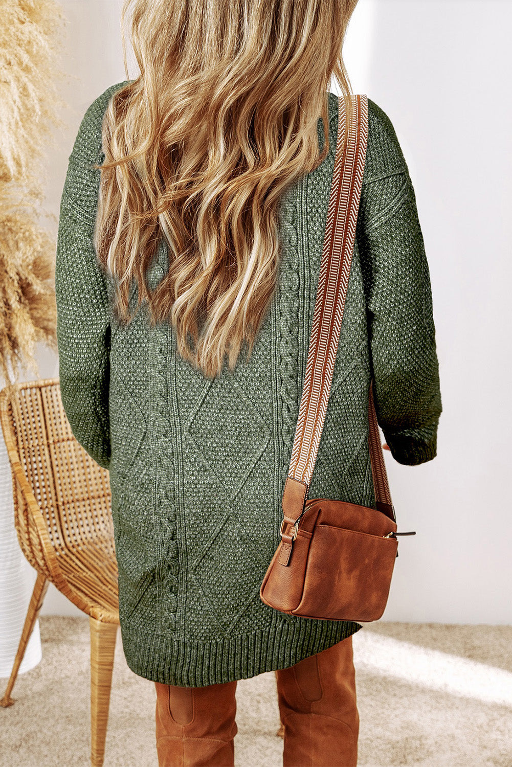 Cable Knit Drop Shoulder Loose Fit Sweater Dress | Mist Green