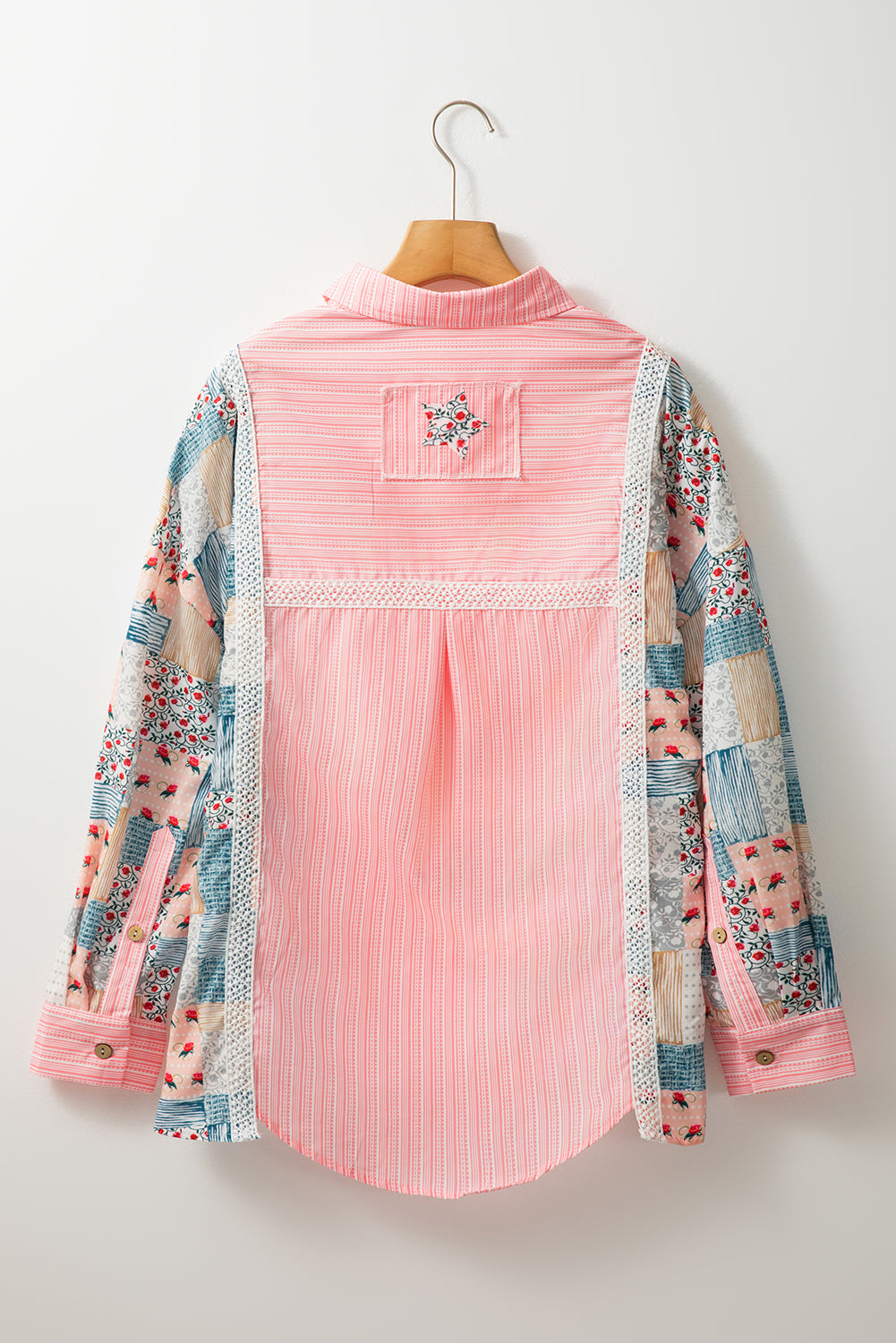 Floral Patchwork Tunic Loose Fit Shirt | Pink Stripe