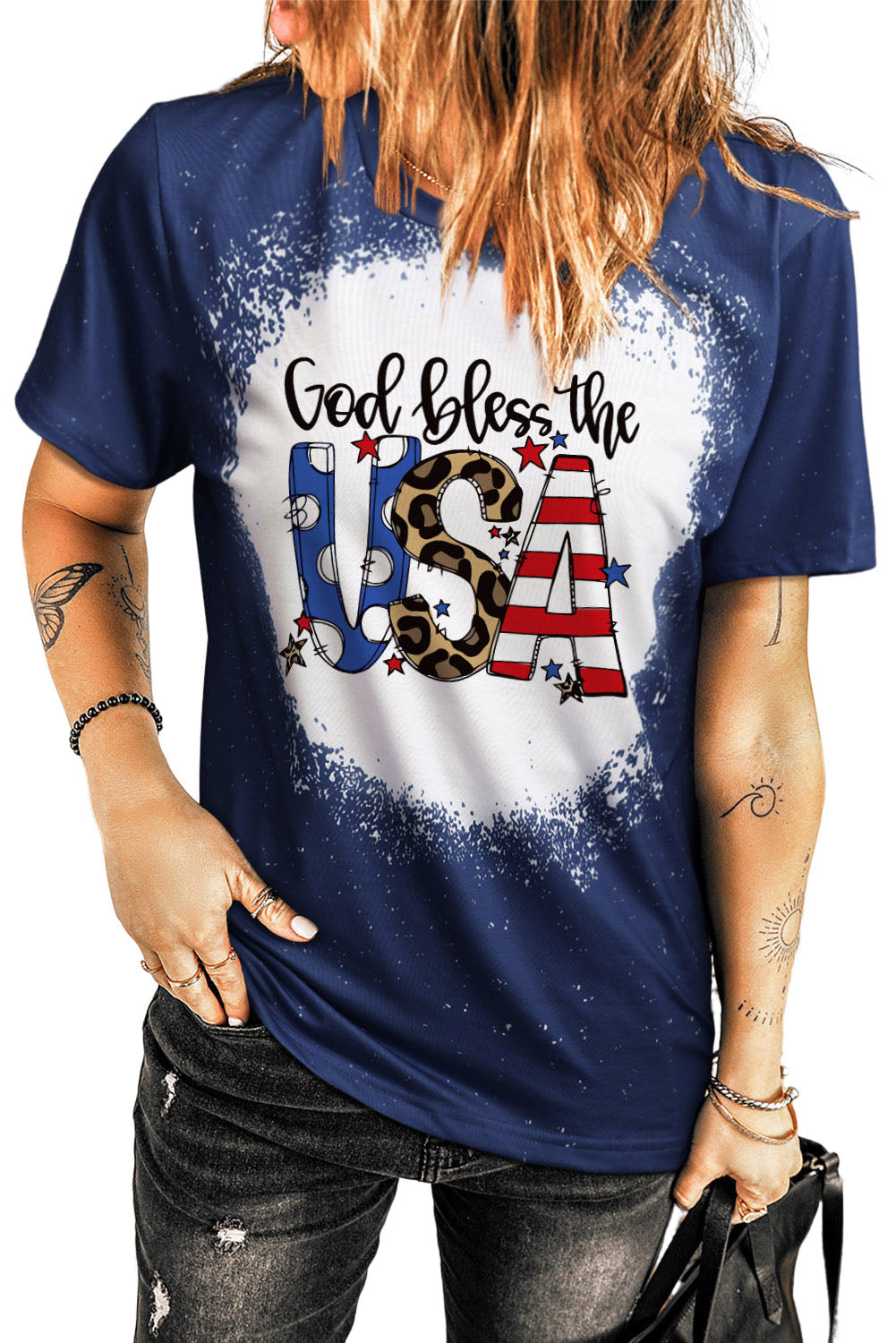 God Bless The Usa Print Tie Dye T-Shirt | Blue