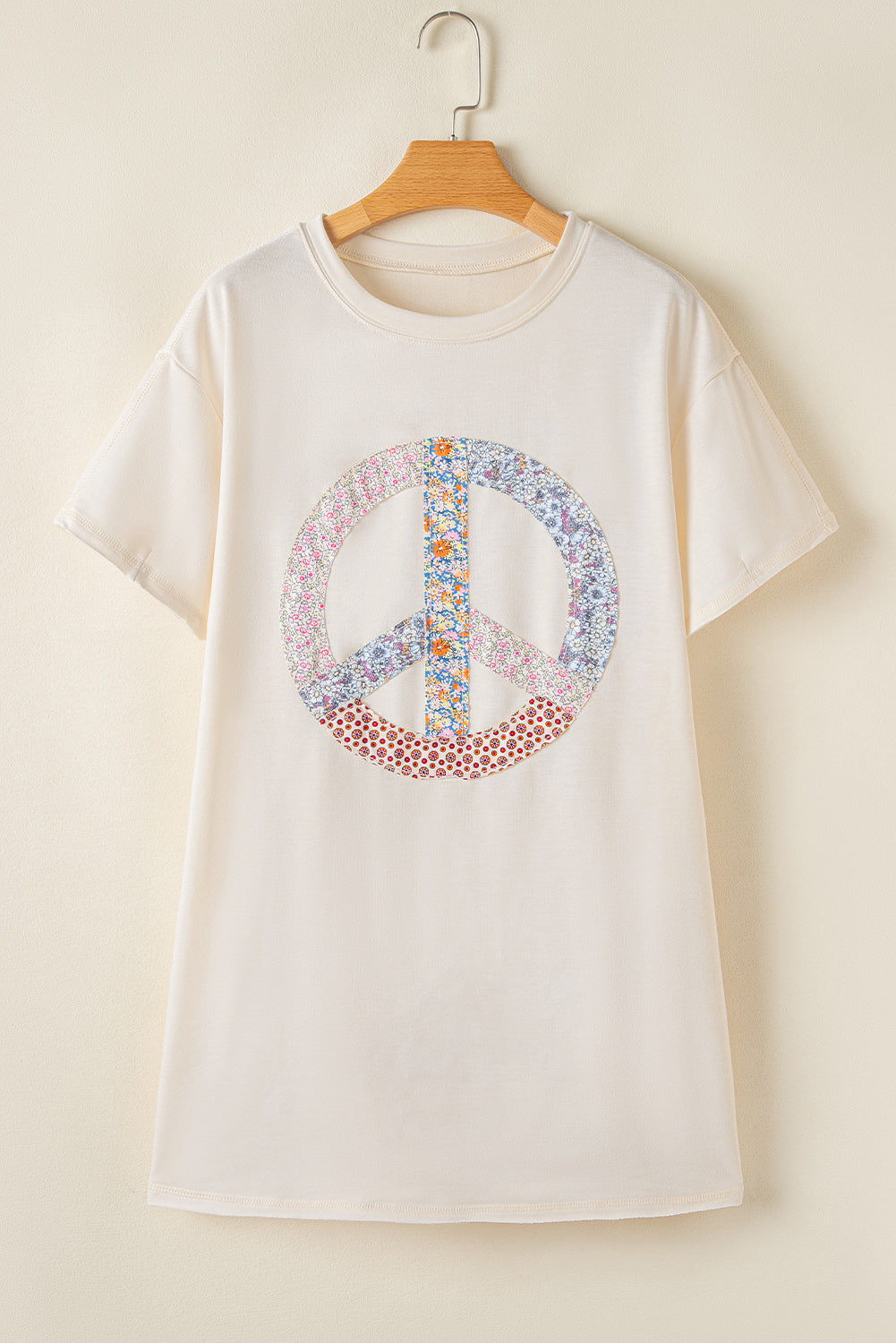 Floral Peace Sign Graphic T Shirt Dress | White