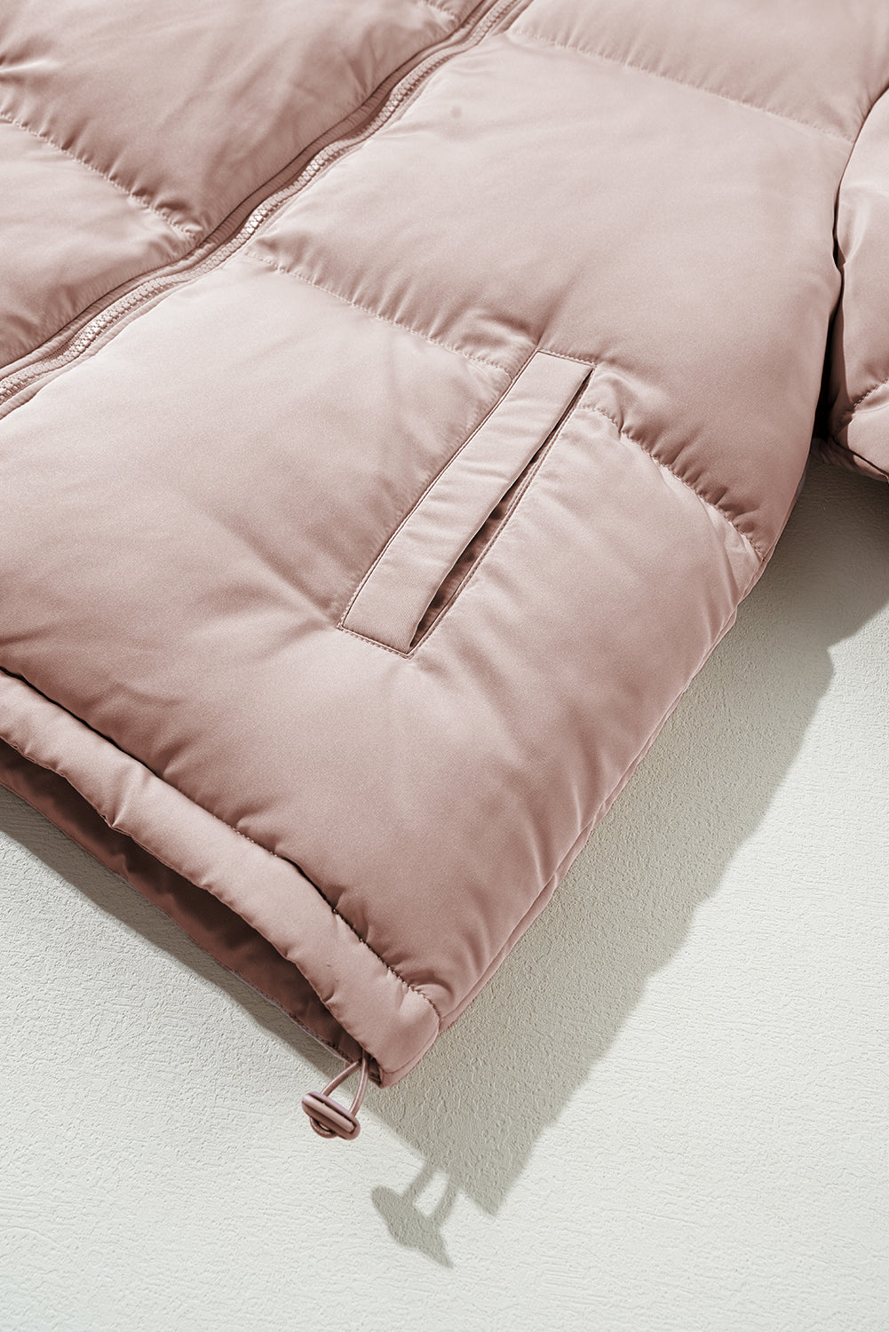 Full Zipper Quilted Puffer Jacket | Apricot Pink