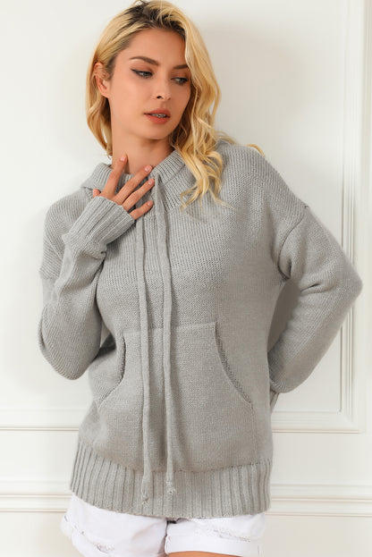 Cowl Neck Drawstring Pullover Hooded Sweater | Gray