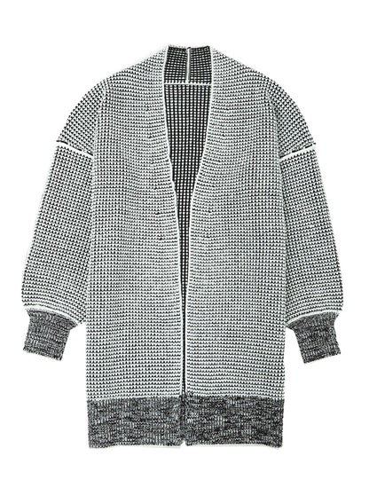 Plaid Knitted Long Open Front Cardigan | Gray