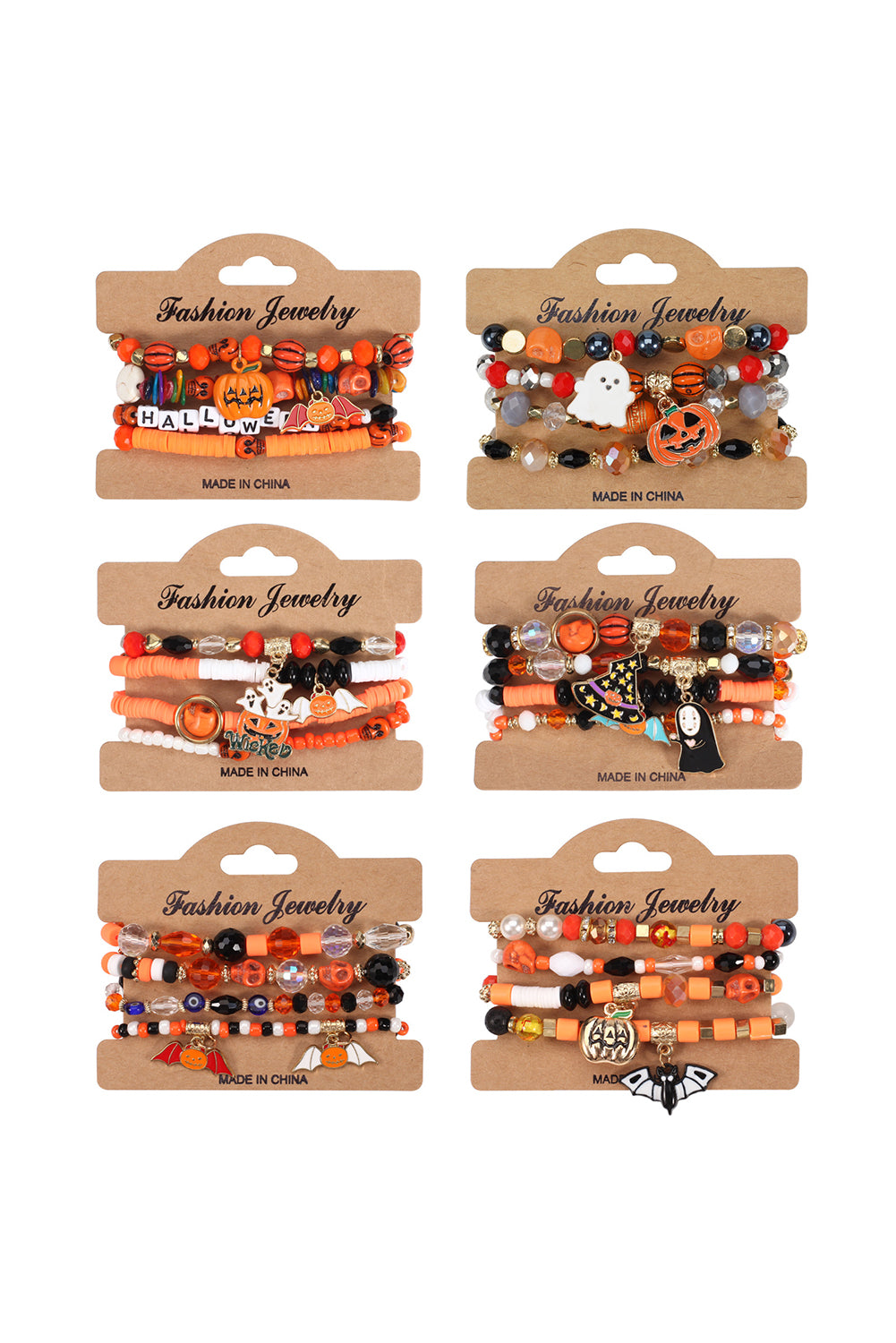 4Pcs Halloween Pumpkin Bat Spider Bracelet Set | Orange