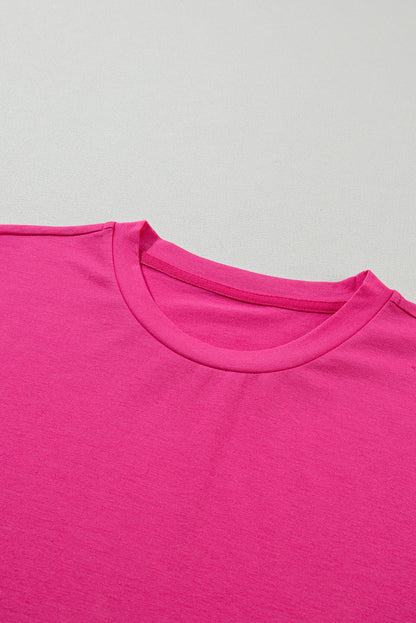 Casual Plain Crew Neck Tee | Rose Red