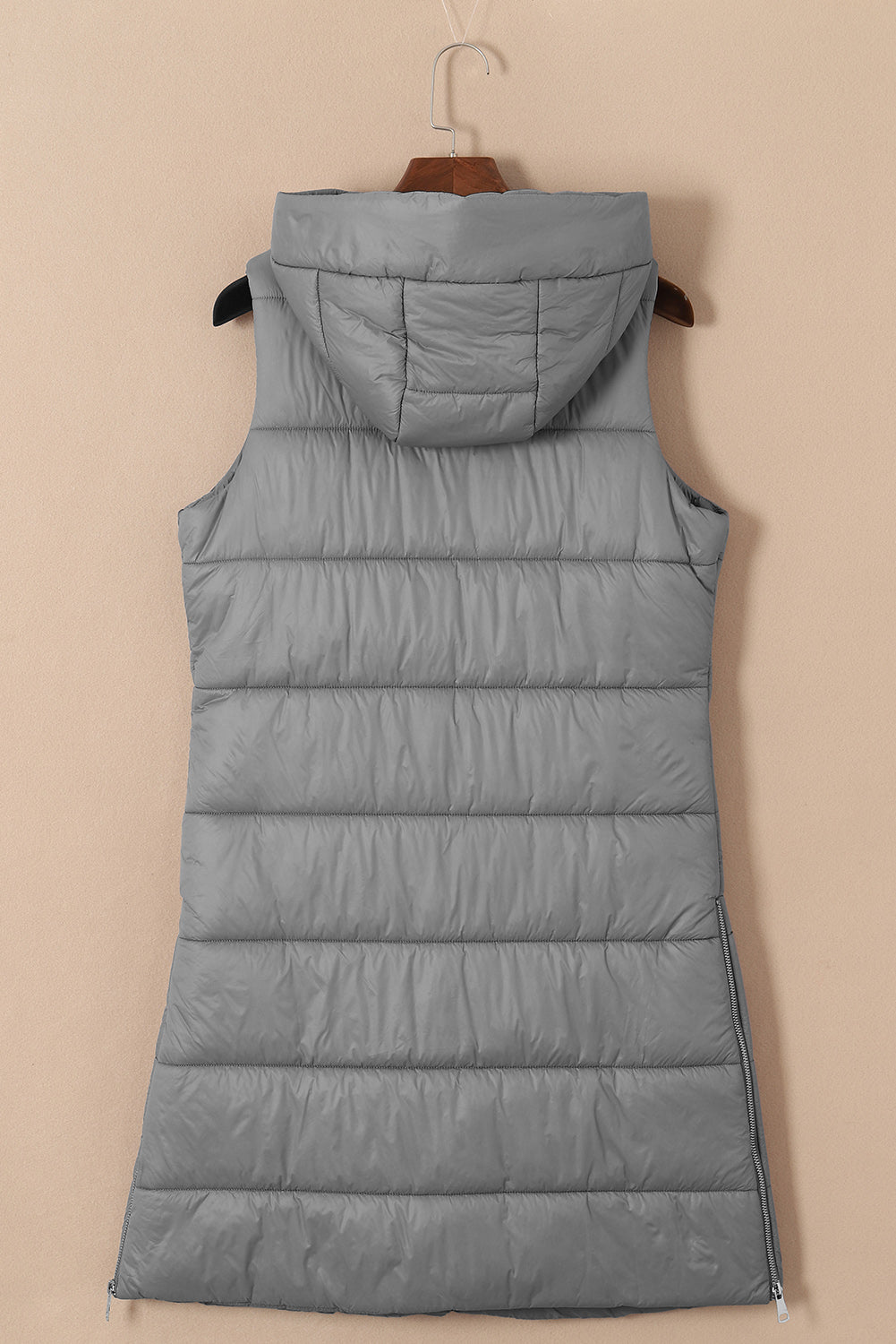 Hooded Long Quilted Vest Coat | Dark Grey