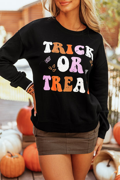 Trick Or Treat Graphic Crewneck Halloween Sweatshirt | Black