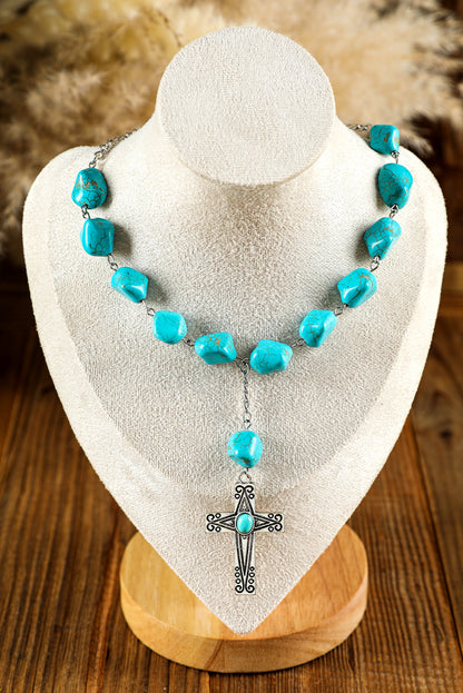 Turquoise Cross Pendant Necklace | Peacock Blue