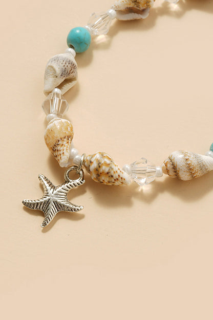 Conch Beaded Starfish Beach Anklet | White