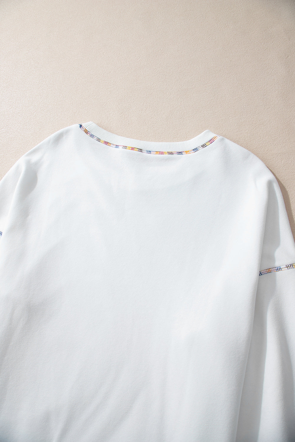 Contrast Rainbow Trim Drop Shoulder Pullover Sweatshirt | White