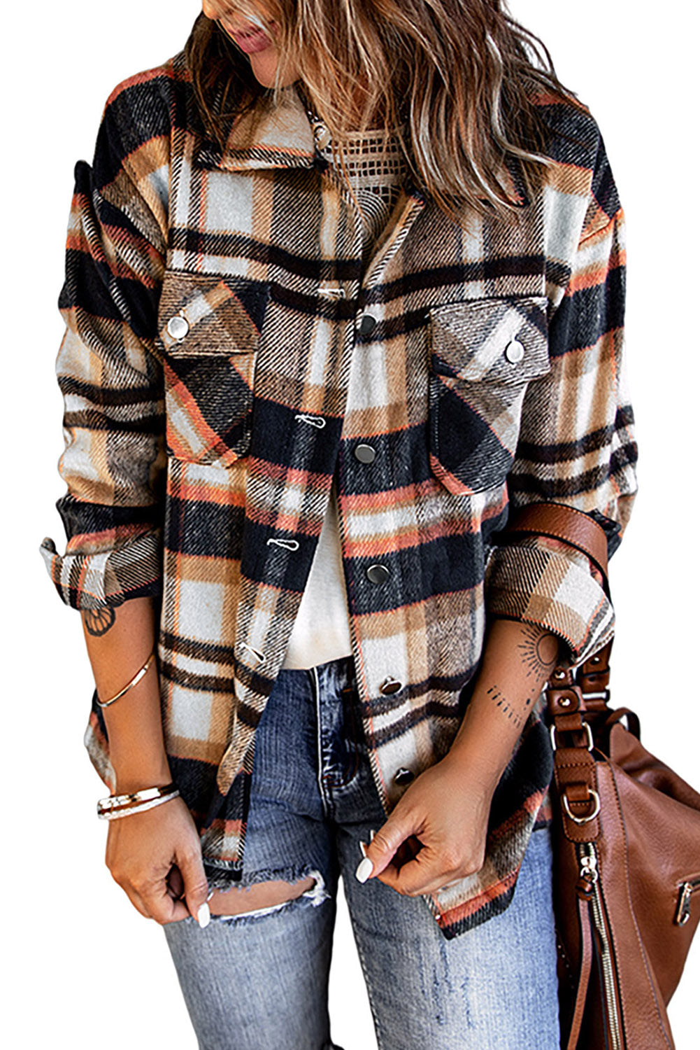 Geometric Plaid Print Pocketed Shacket | Blue