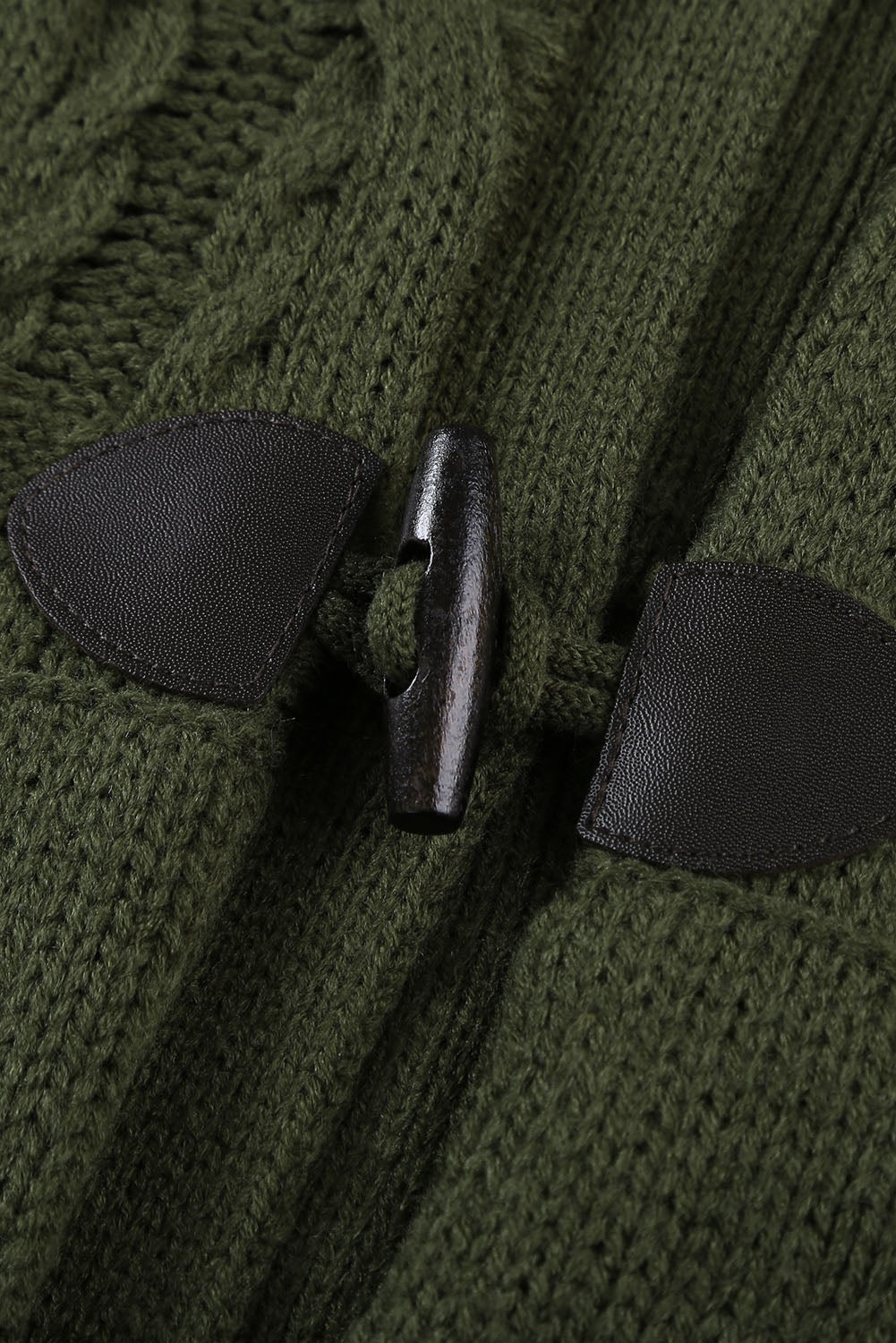 Army  Fur Hood Horn Button Sweater Cardigan | Green