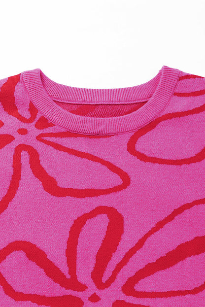 Button Sides Sleeveless Floral Knitted Top | Bright Pink