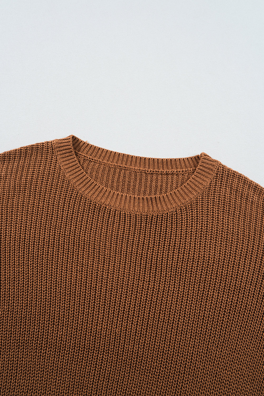 Beaded Drop Shoulder Round Neck Sweater | Chestnut