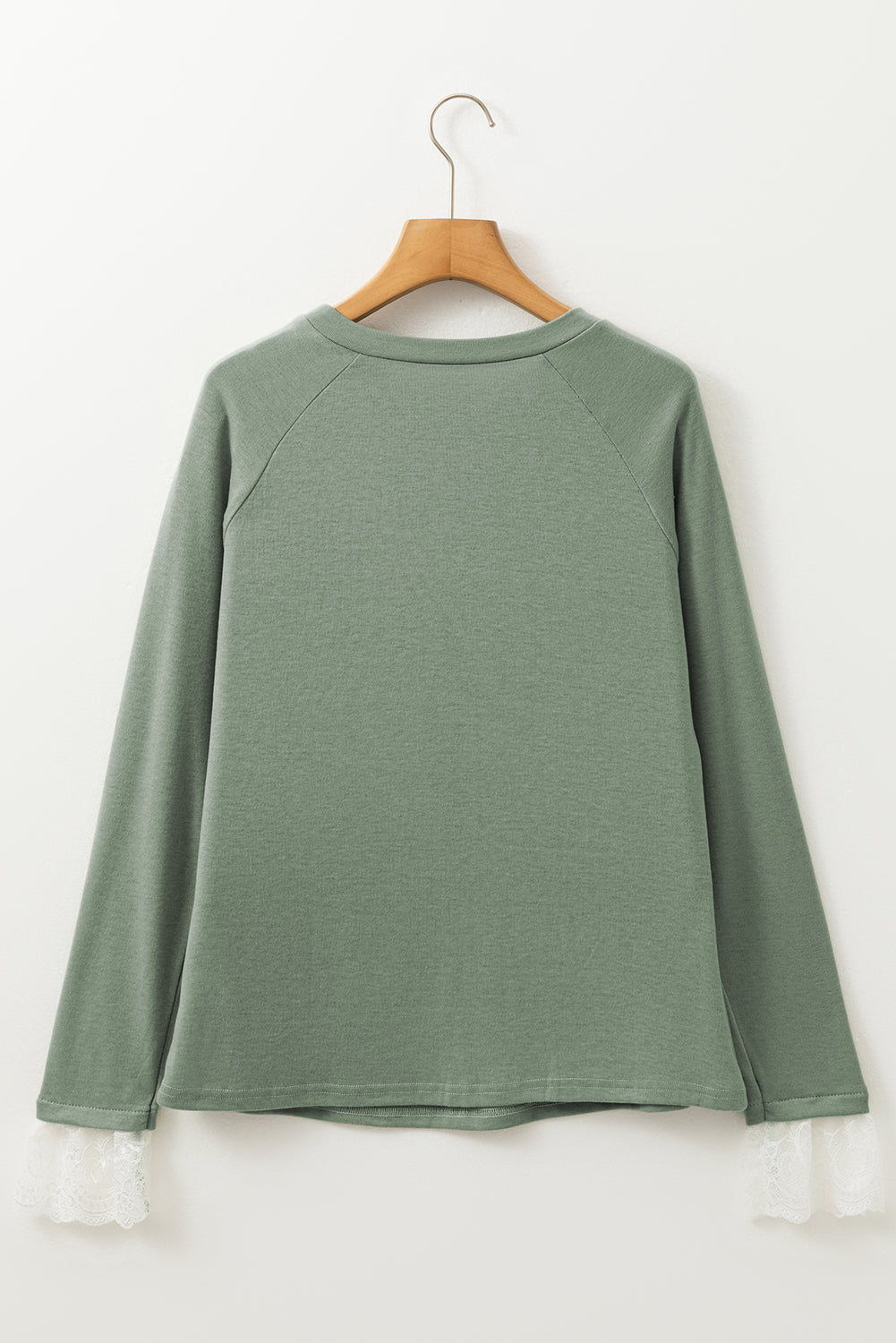 Seam Detail Lace Contrast Cuffs Raglan Sleeve Top | Grass Green