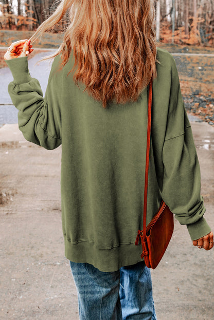 Drop Shoulder Ribbed Trim Oversized Sweatshirt | Green