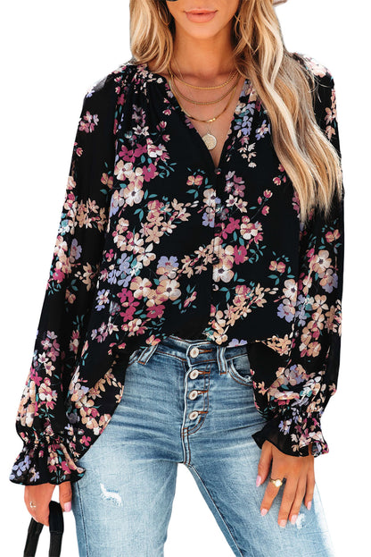 Wildflower Print Chiffon Blouse | Black