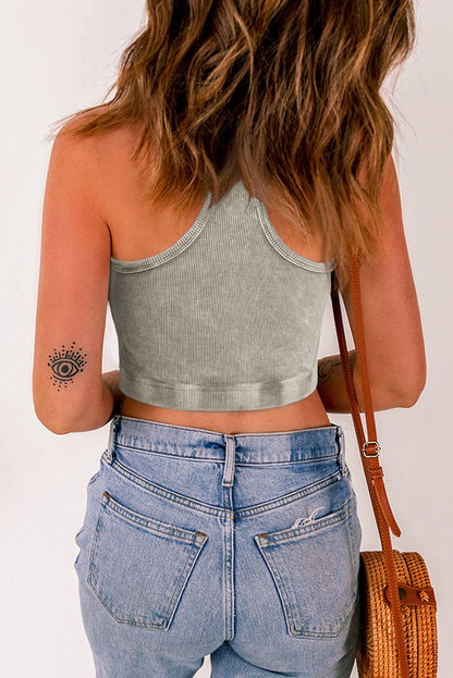 Ribbed Mineral Wash Racerback Cropped Tank Top | Light Grey