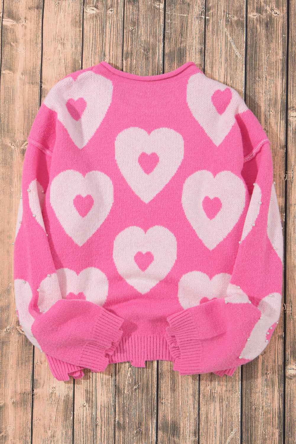 Pearl Beaded Heart Drop Shoulder Sweater | Bonbon