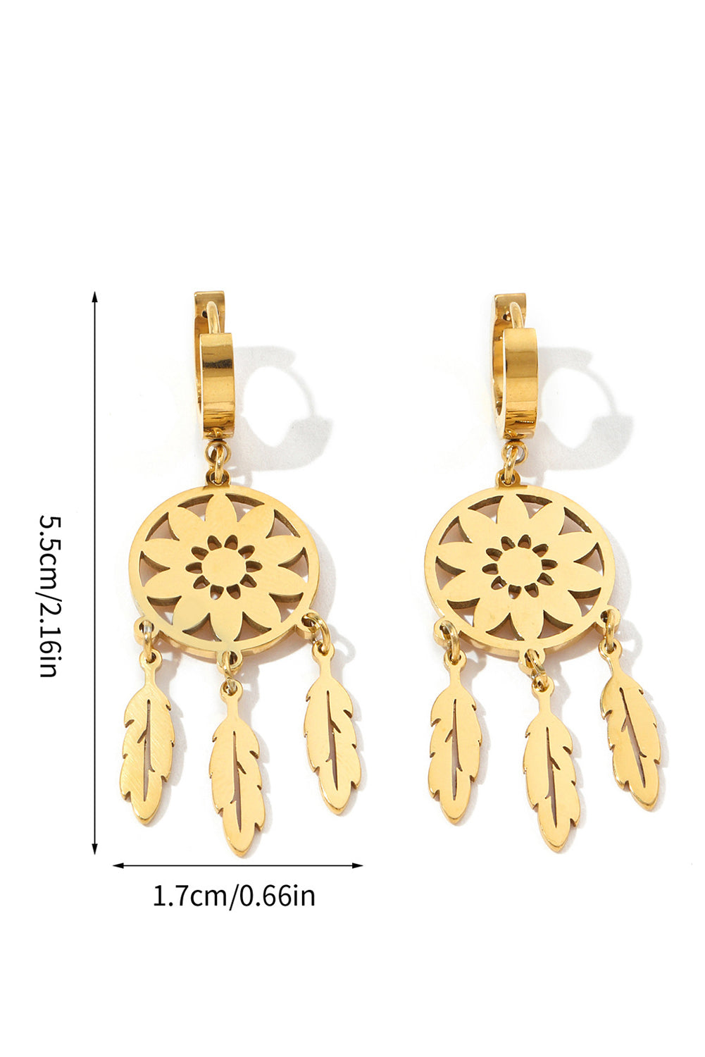 Dream Catcher Feather Fringed Alloy Dangle Earrings | Gold