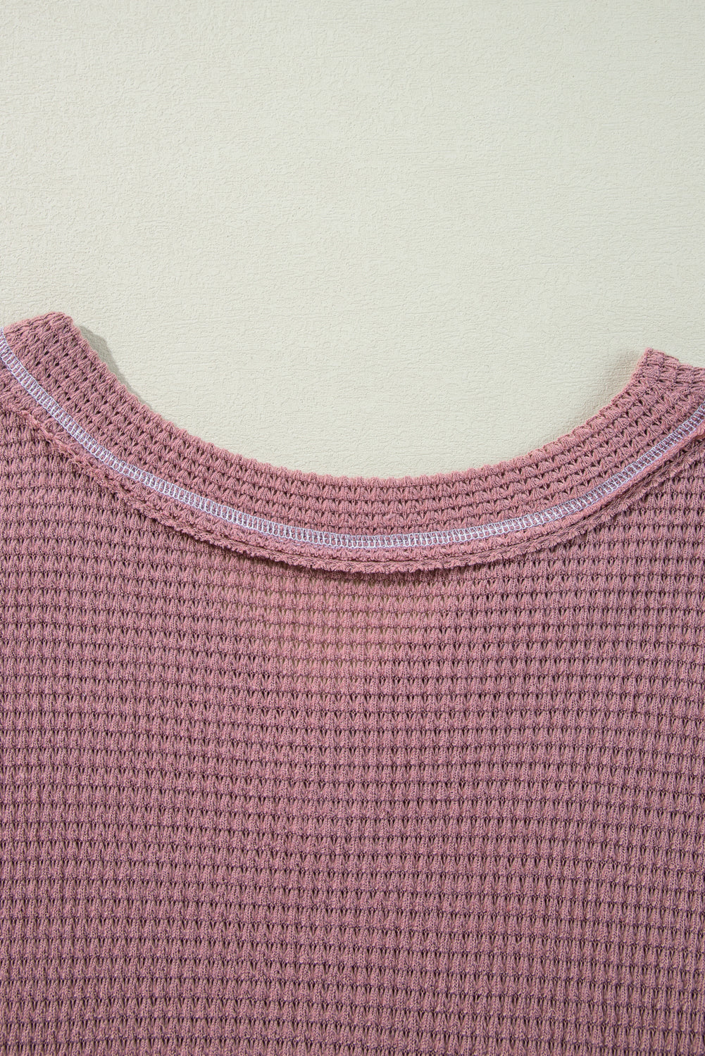 Waffle Knit V Neck Long Sleeve Babydoll Top | Pink