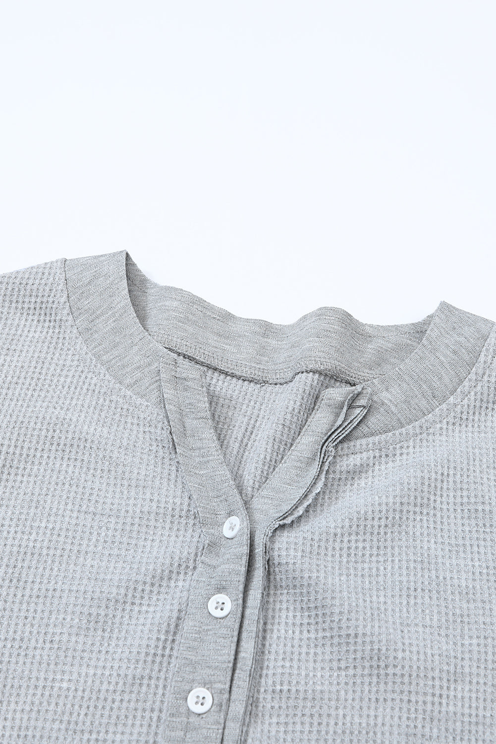 Trimmed Neckline Waffle Knit Henley Top | Gray