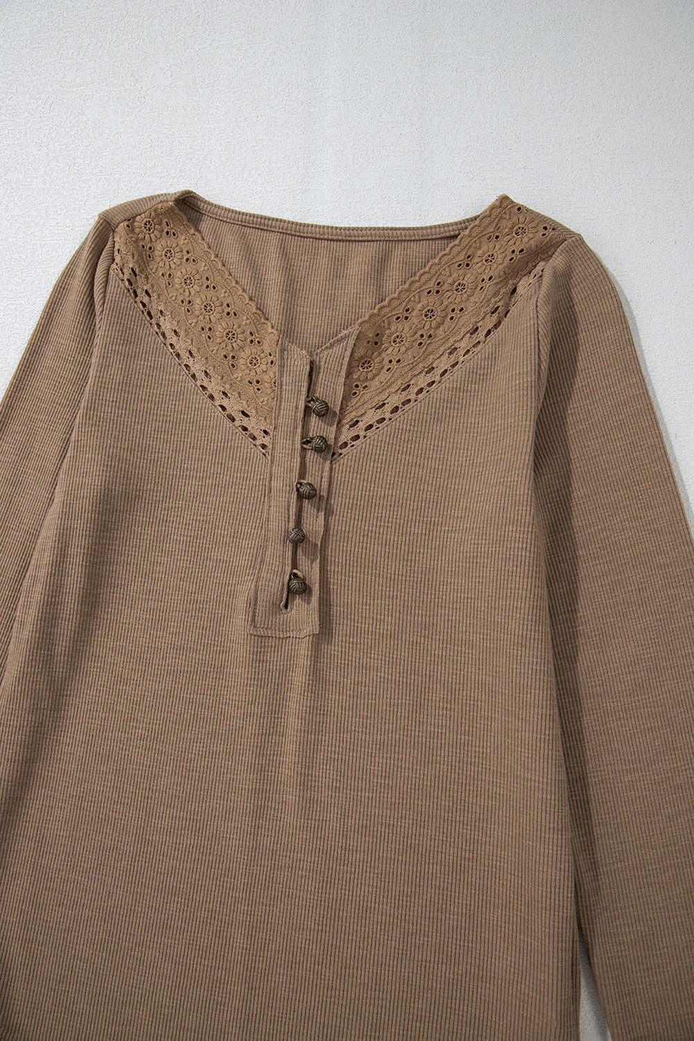 Anglaise Broider Ribbed Long Sleeve Top | Chestnut