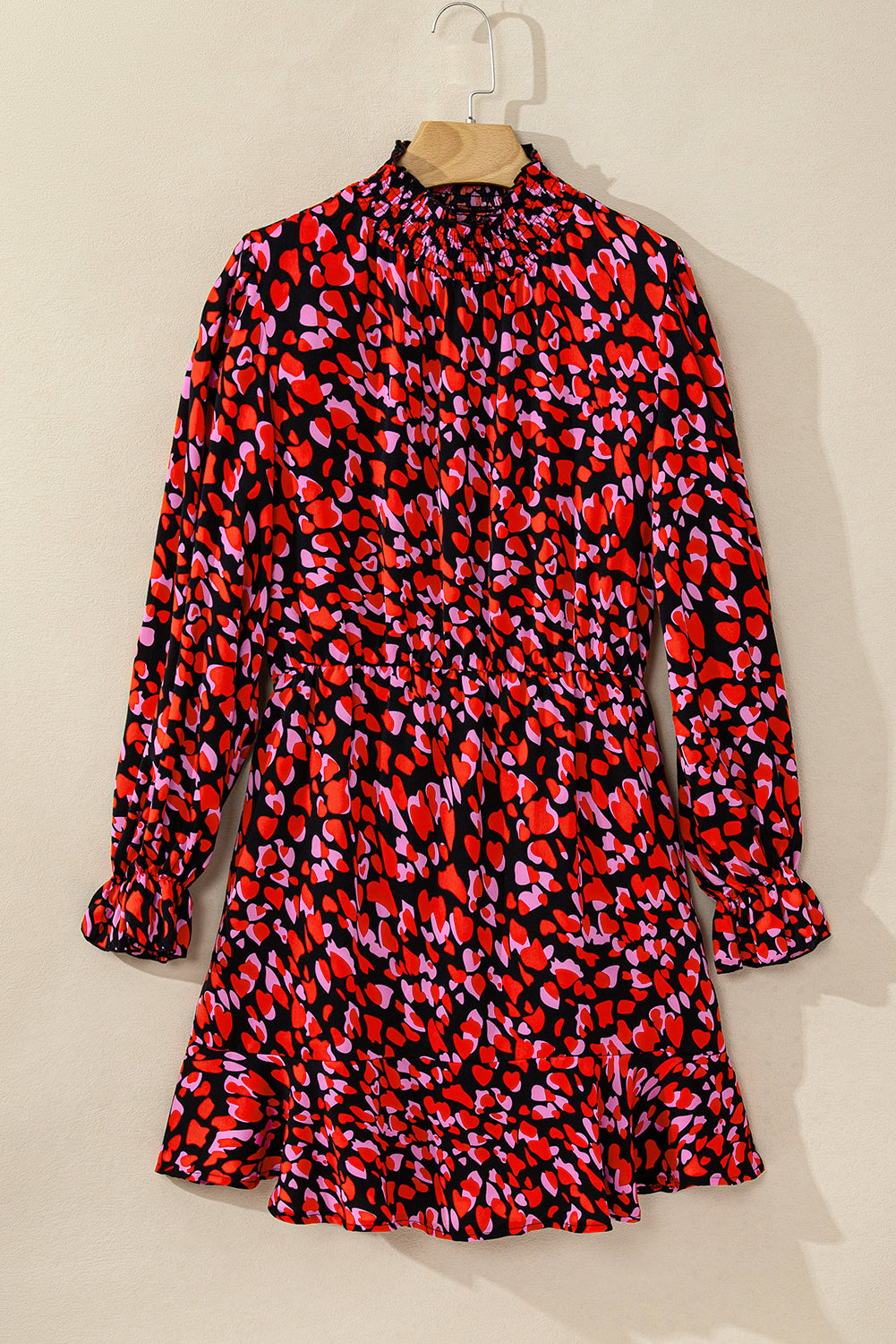 Valentines Day Heart Shape Print Long Sleeve Mini Dress | Red