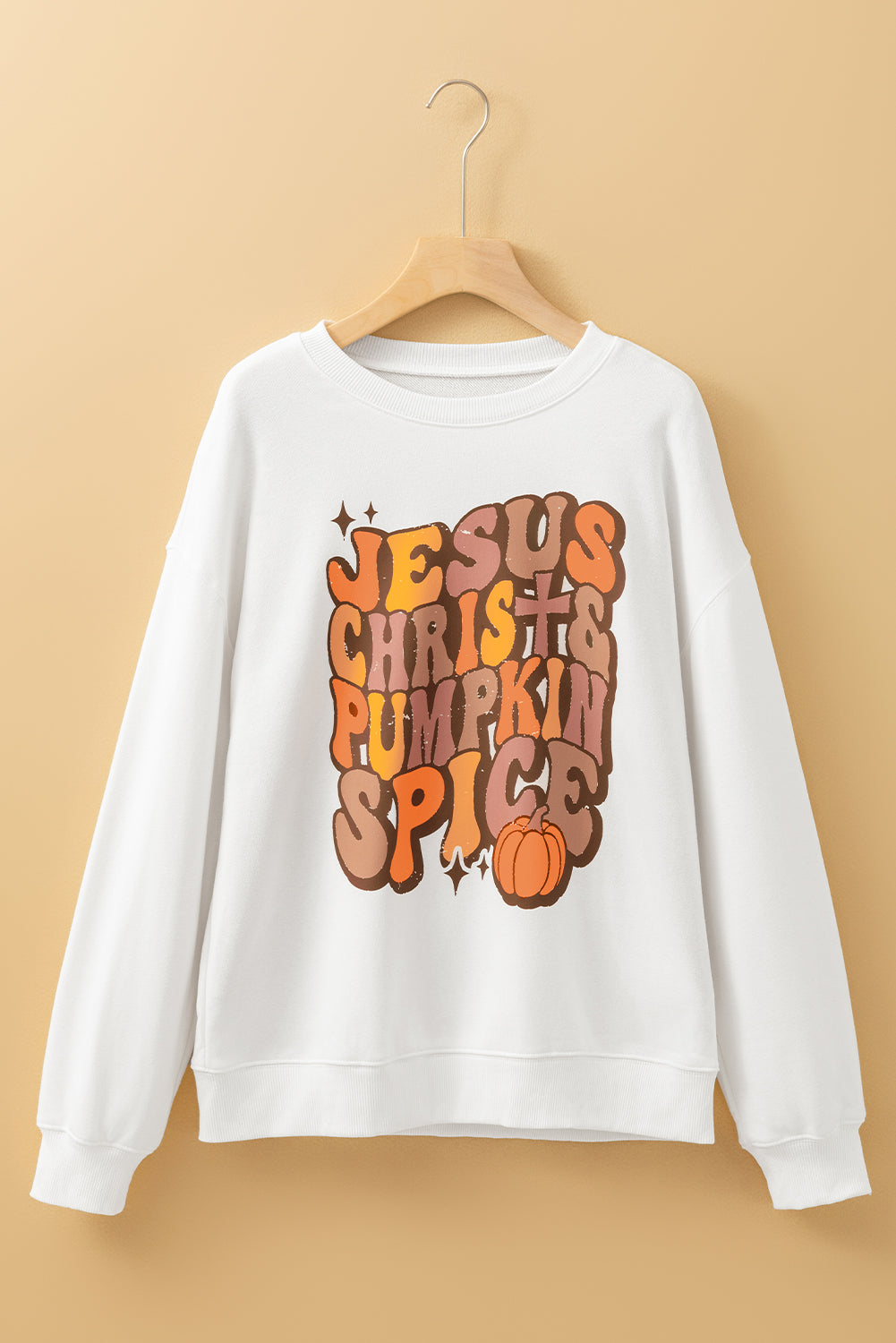 Jesus Chrish & Pumpkin Spice Graphic Drop Shoulder Sweatshirt | Beige