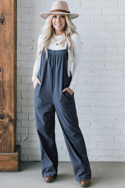 Solid Pocketed Loose Fit Corduroy Overall | Real Teal