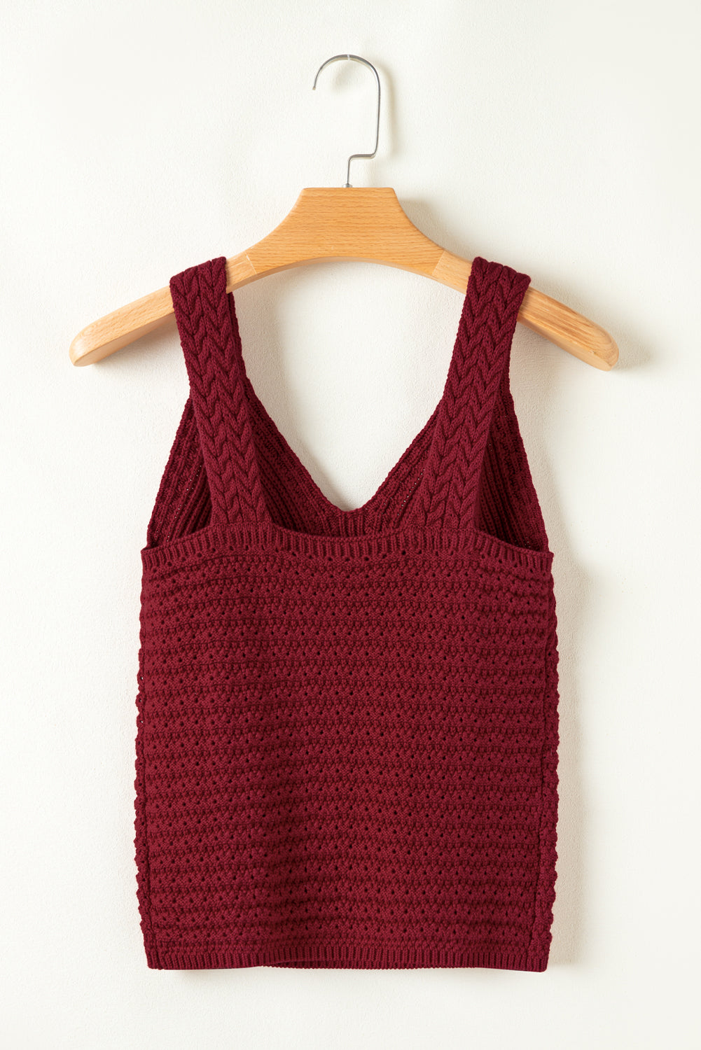 Cable Knit Pointelle Slim Fit V Neck Sweater Vest | Burgundy