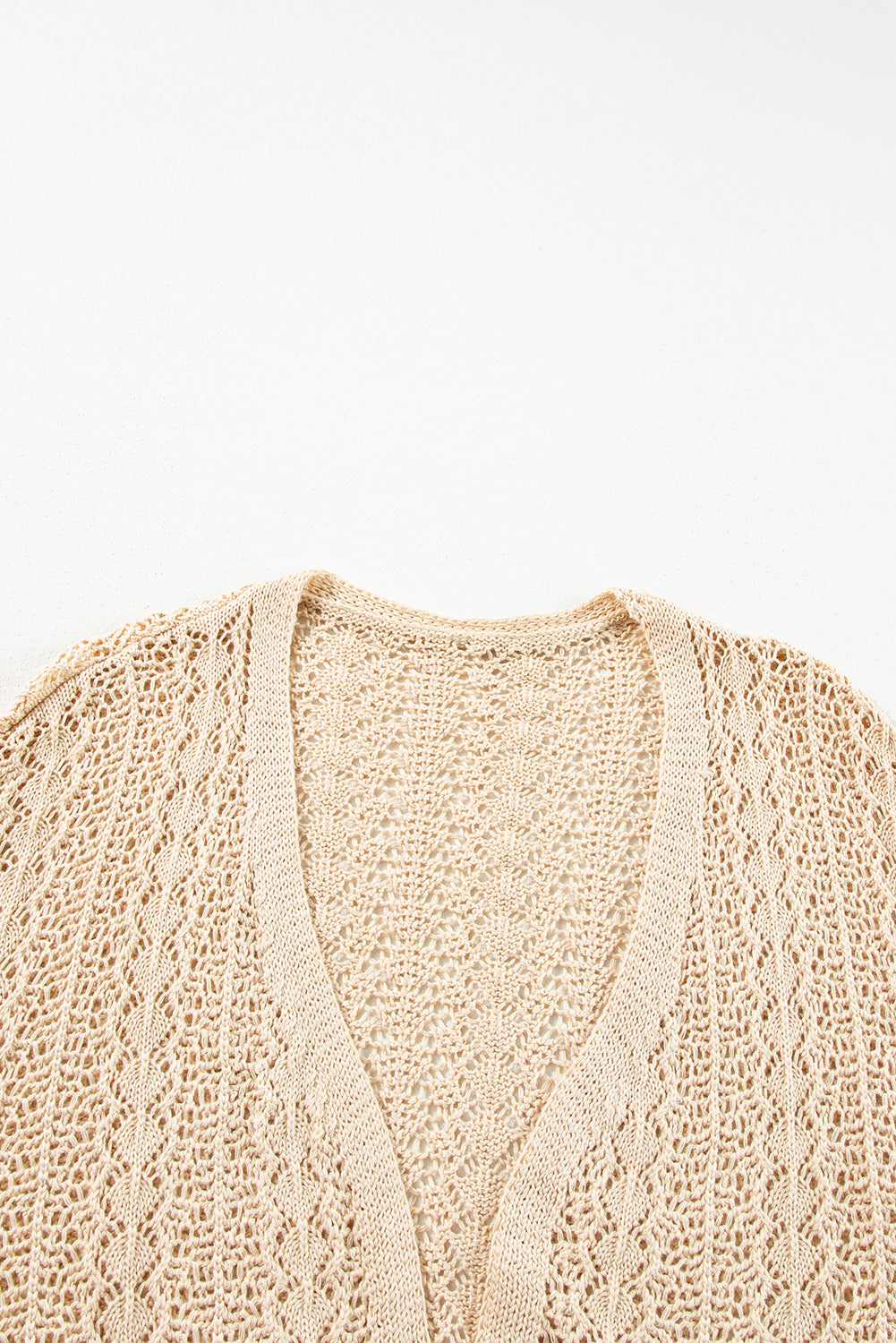 Hollow Out Knit Drop Shoulder Open Front Cardigan | Apricot