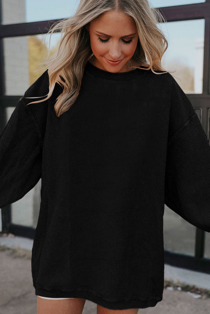 Ribbed Corduroy Oversized Sweatshirt | Black