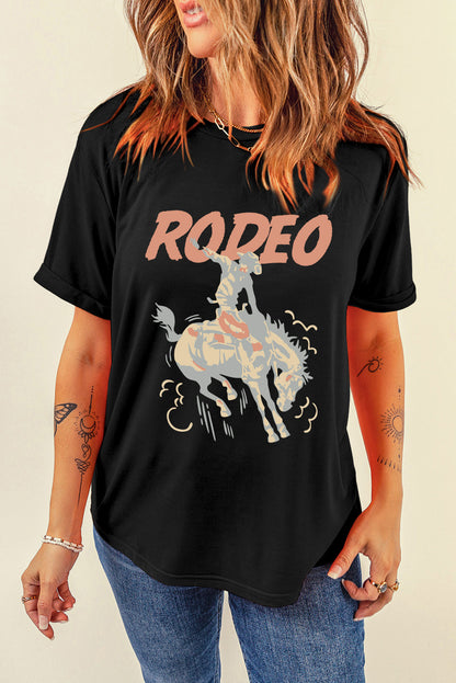 Rodeo Cowboy Graphic Crewneck T Shirt | Black