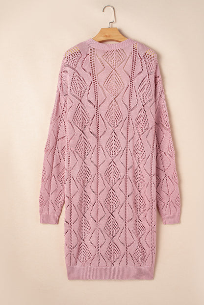 Open Knit Button-Up Plus Size Cardigan | Pink