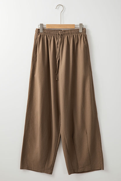 Cotton Linen Drawstring Waist Wide Leg Pants | Desert Palm