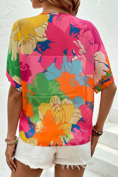 Floral Print Folded Short Sleeve Shirt | Multicolour