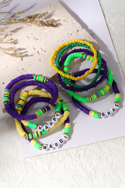 Happy Mardi Gras Beaded Layered Bracelet Set | Tillandsia Purple