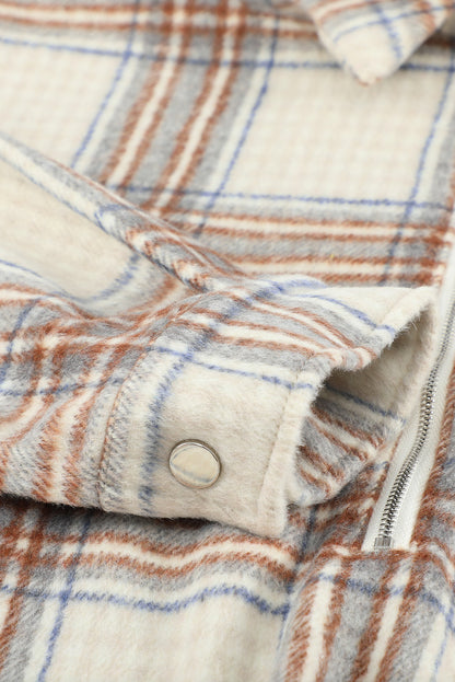 Chest Pocket Plaid Half Zip Sweatshirt | Apricot