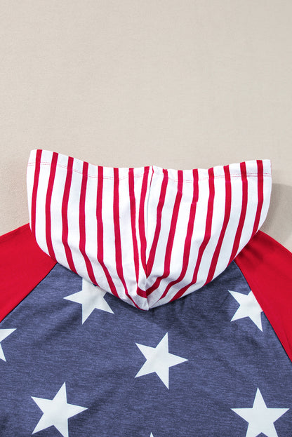 Stars And Stripes Print Drawstring Hooded T Shirt | Fiery Red