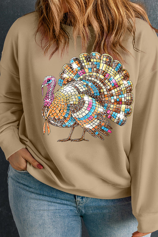 Apricot Coquette Turkey Graphic Thanksgiving Holiday Plus Size Sweatshirt