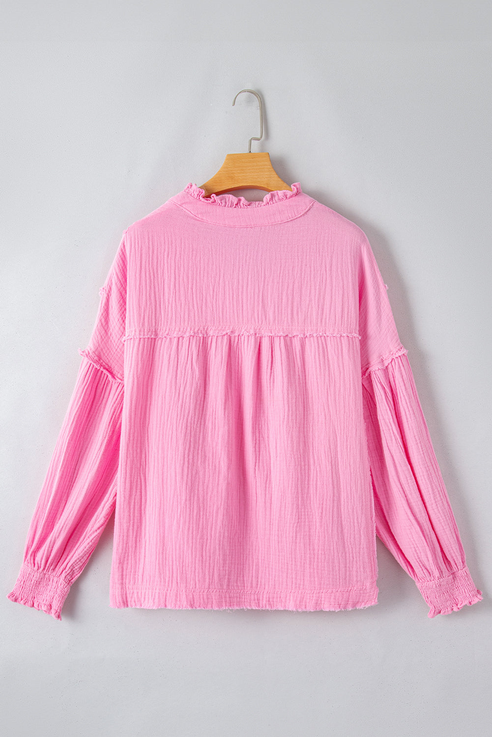 Retro Frilled Seam Crinkle Puff Sleeve Blouse | Pink