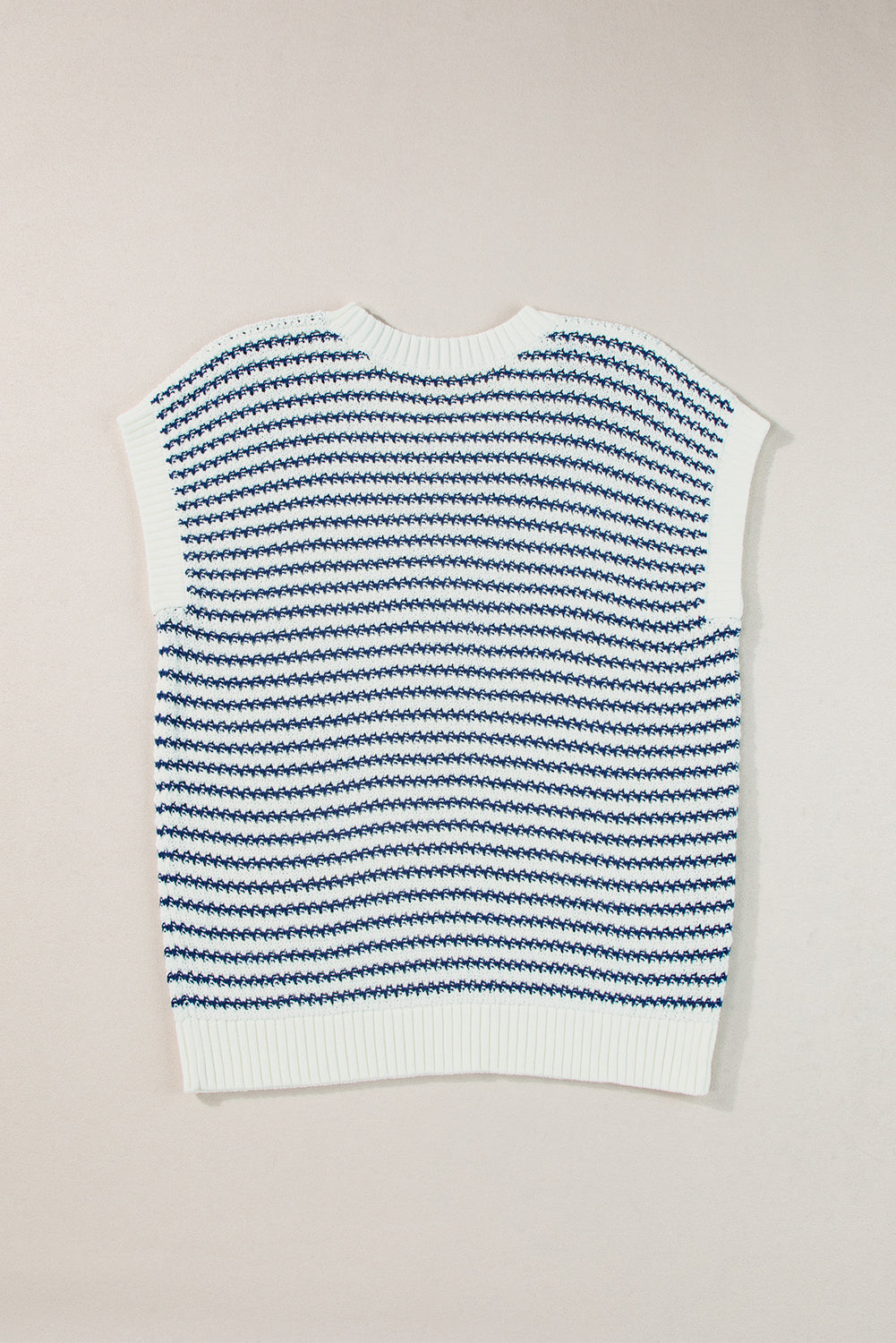 Ribbed Trim Loose Fit Knitted Sweater Vest | Blue Stripe