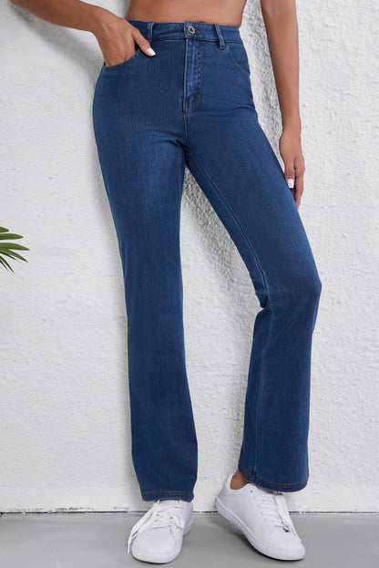 Mid Waist Stretchy Knit Casual Bootcut Jeans | Ashleigh Blue