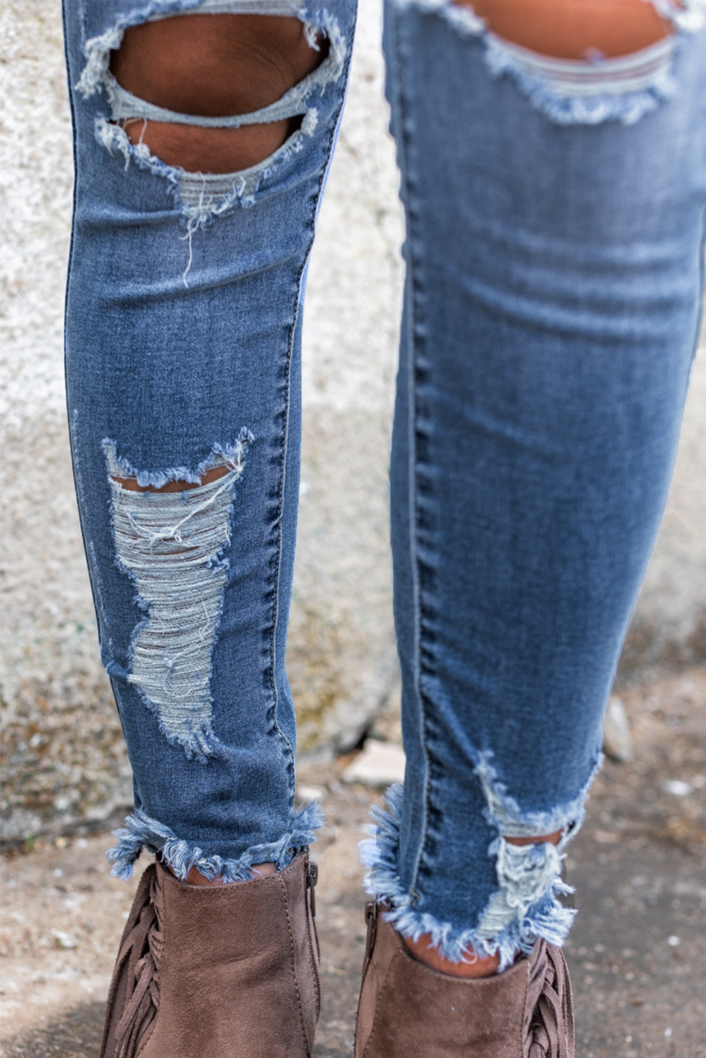 High Waist Distressed Skinny Jeans | Sky Blue