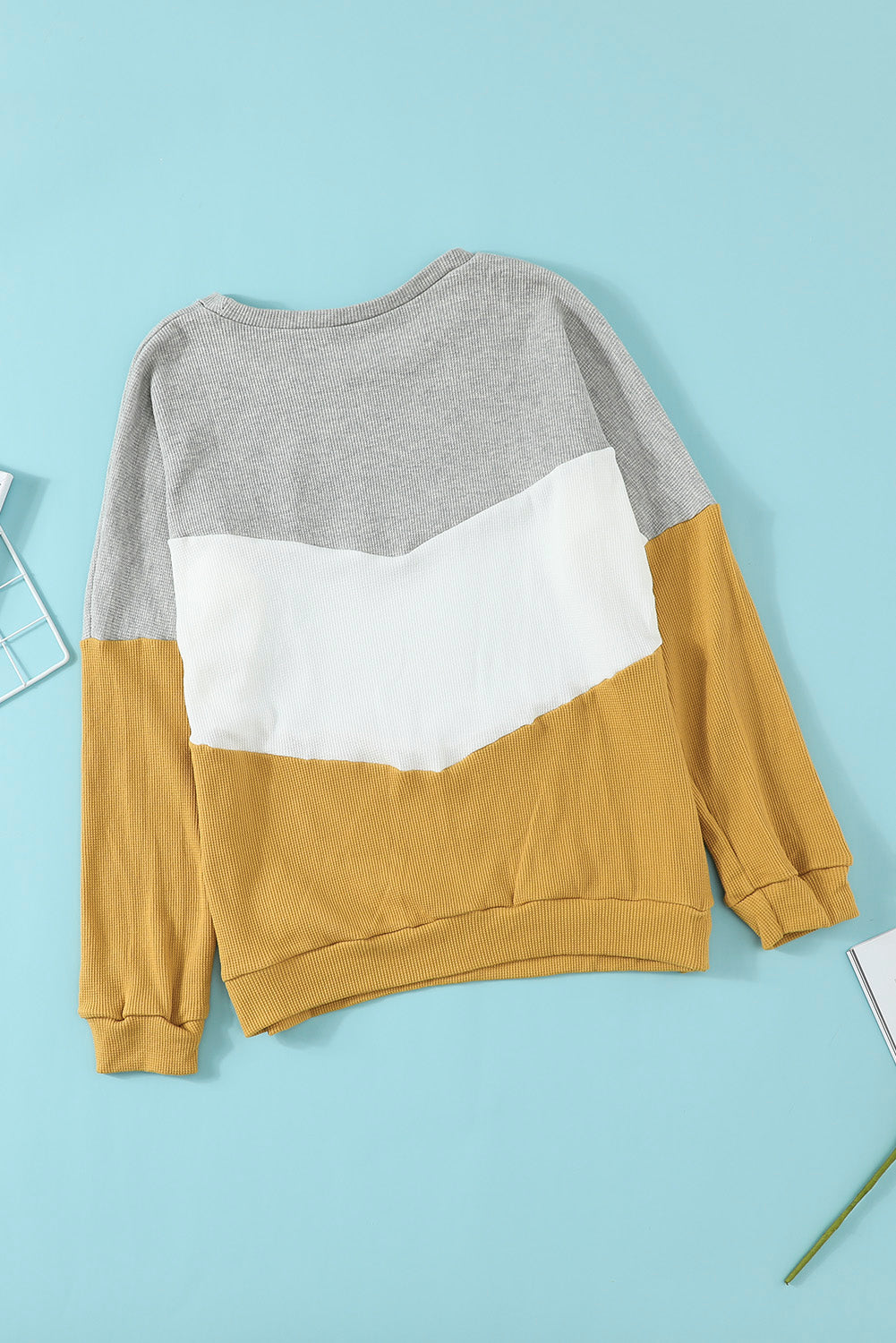 Chevron Waffle Colourblock Pullover Sweatshirt | Yellow