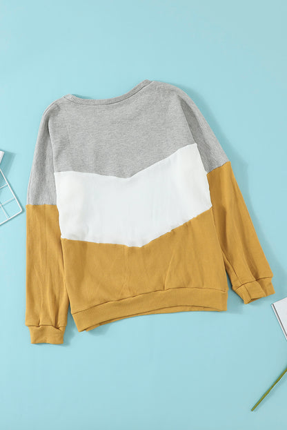 Chevron Waffle Colourblock Pullover Sweatshirt | Yellow