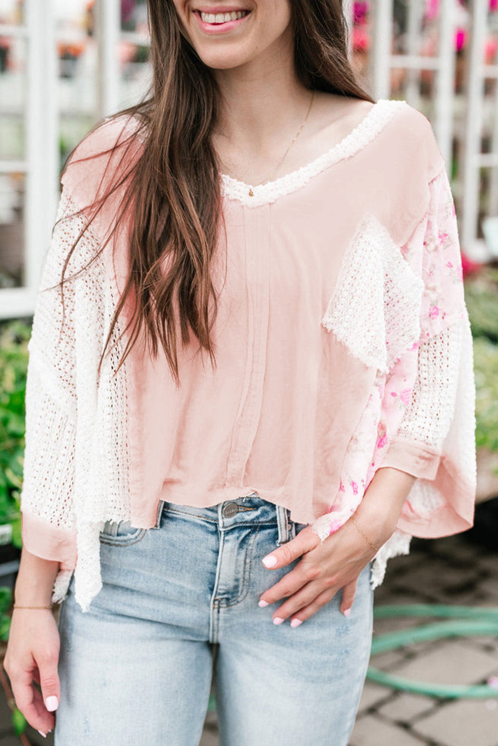 Floral Lace Crochet Patchwork Batwing Sleeve Blouse | Delicacy